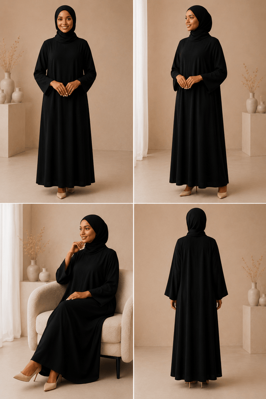 Jet Black Dress Set with Scarf modest dress with matching scarf by Sharifaah