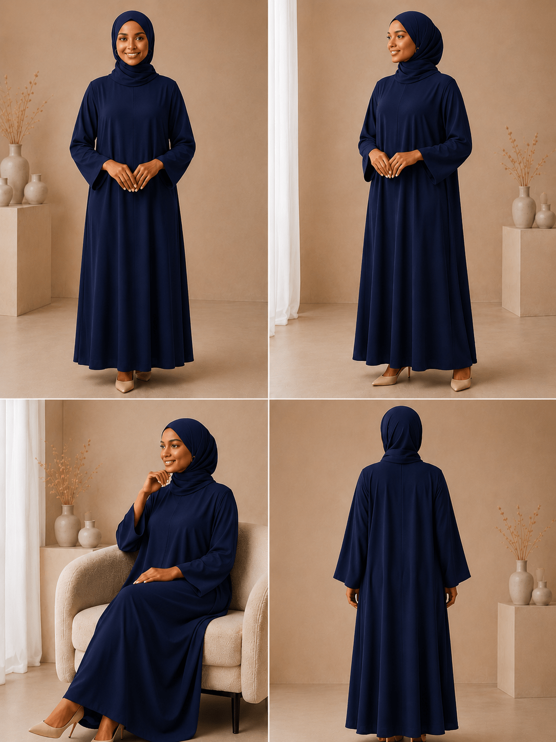 navy blue dress scarf Modest Set with Elegant Mature Woman Portrait Imported. Select Pant Waist Size:36 Stock_IL_W_1