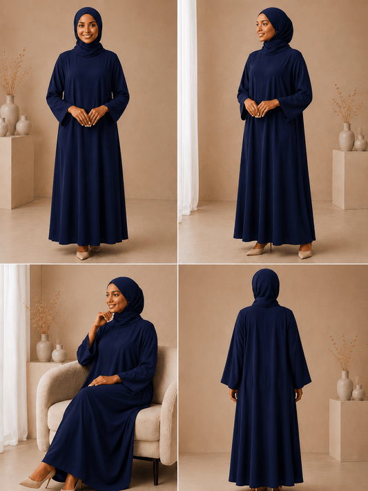 Navy Blue Dress Set with Scarf modest dress with matching scarf by Sharifaah