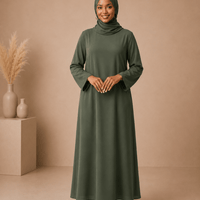 Olive Green Dress Set with Scarf modest dress with matching scarf by Sharifaah
