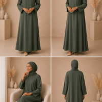 Olive Green Dress Set with Scarf modest dress with matching scarf by Sharifaah