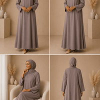 Warm Taupe Dress Set with Scarf modest dress with matching scarf by Sharifaah