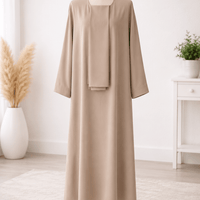 Soft Beige Dress Set with Scarf modest dress with matching scarf by Sharifaah
