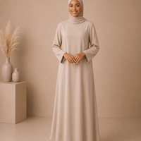 Soft Beige Dress Set with Scarf modest dress with matching scarf by Sharifaah