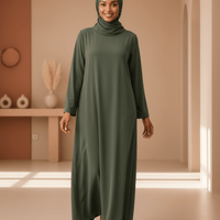 Olive Green Dress Set with Scarf modest dress with matching scarf by Sharifaah