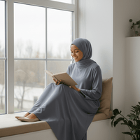 Mist Gray Dress Set with Scarf modest dress with matching scarf by Sharifaah