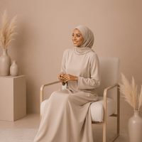Soft Beige Dress Set with Scarf modest dress with matching scarf by Sharifaah