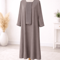 Warm Taupe Dress Set with Scarf modest dress with matching scarf by Sharifaah