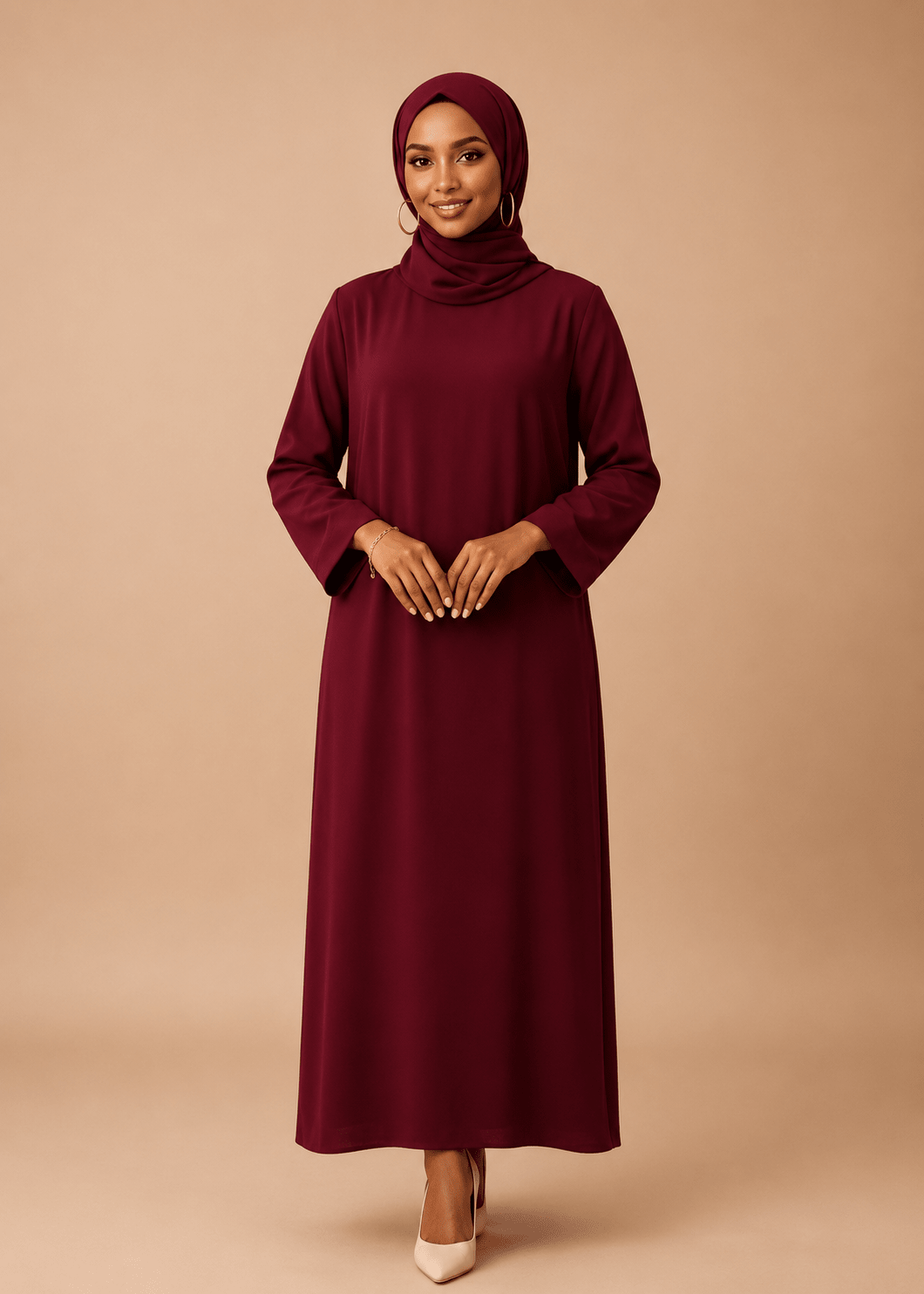 Rich Burgundy Dress Set with Scarf modest dress with matching scarf by Sharifaah