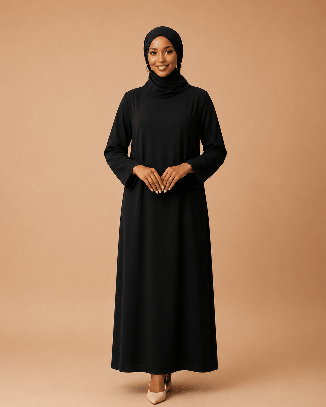 Jet Black Dress Set with Scarf modest dress with matching scarf by Sharifaah