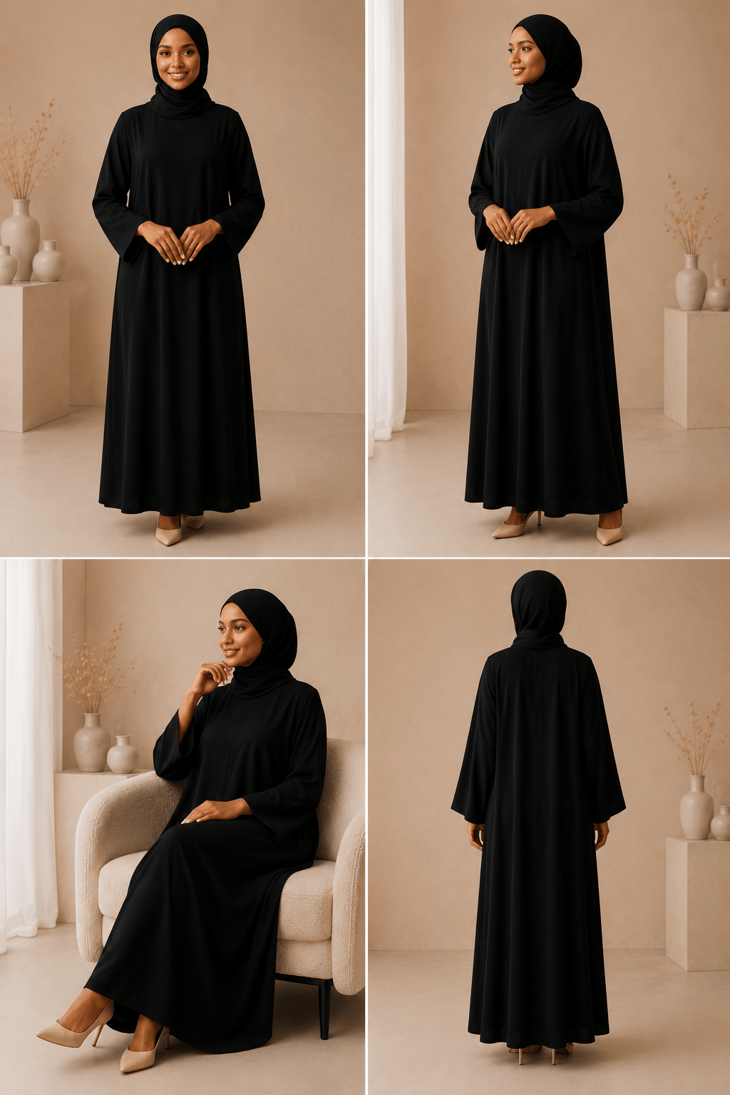 Jet Black Dress Set with Scarf modest dress with matching scarf by Sharifaah