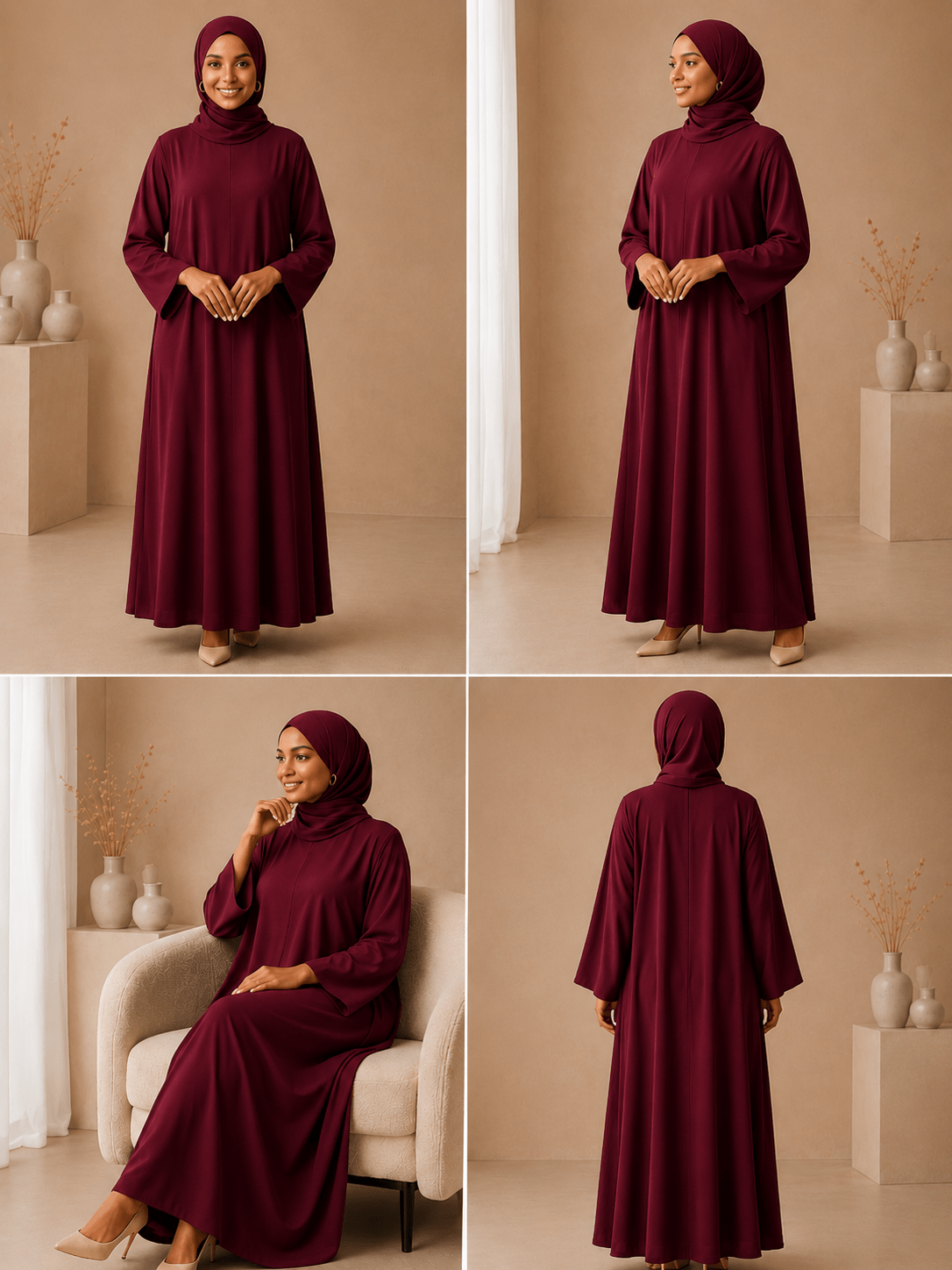 Rich Burgundy Dress Set with Scarf modest dress with matching scarf by Sharifaah