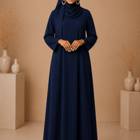 Navy Blue Dress Set with Scarf modest dress with matching scarf by Sharifaah