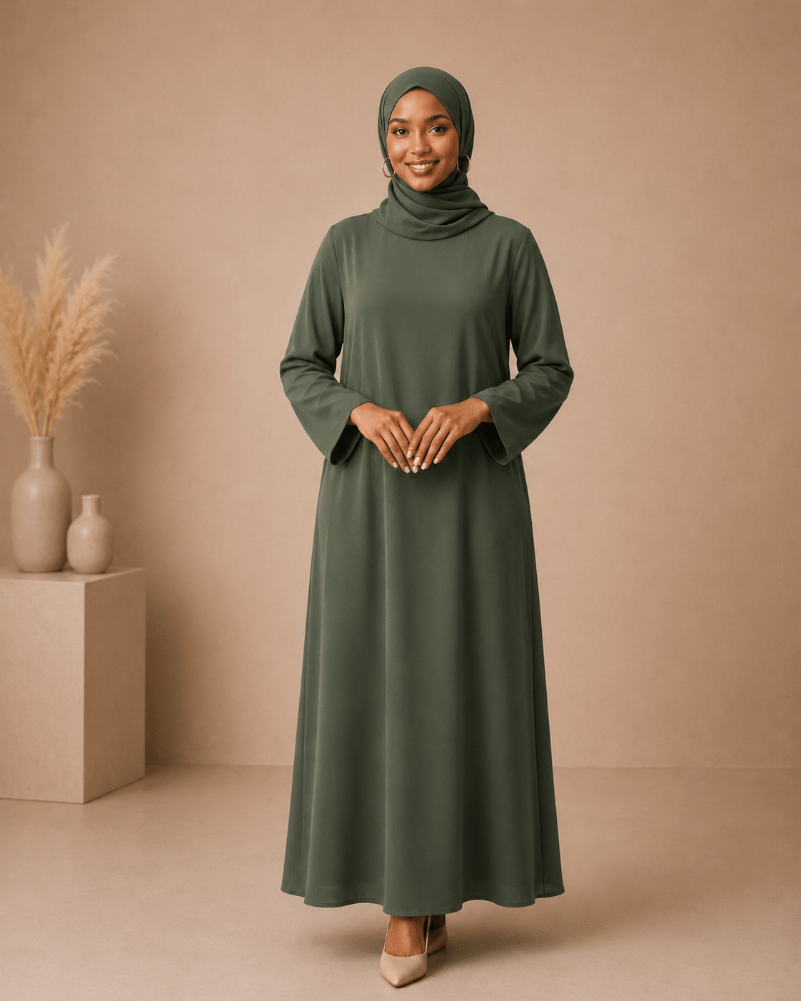 Olive Green Dress Set with Scarf modest dress with matching scarf by Sharifaah