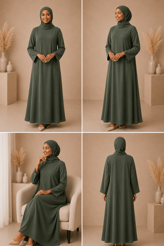 Olive Green Dress Set with Scarf modest dress with matching scarf by Sharifaah