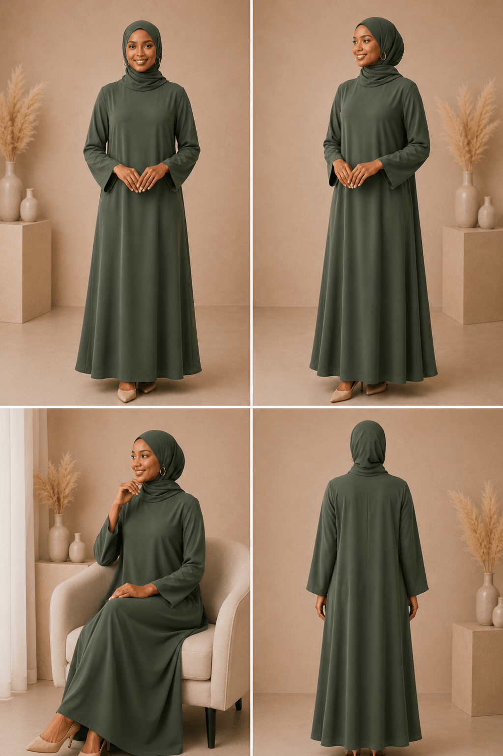 Olive Green Dress Set with Scarf modest dress with matching scarf by Sharifaah