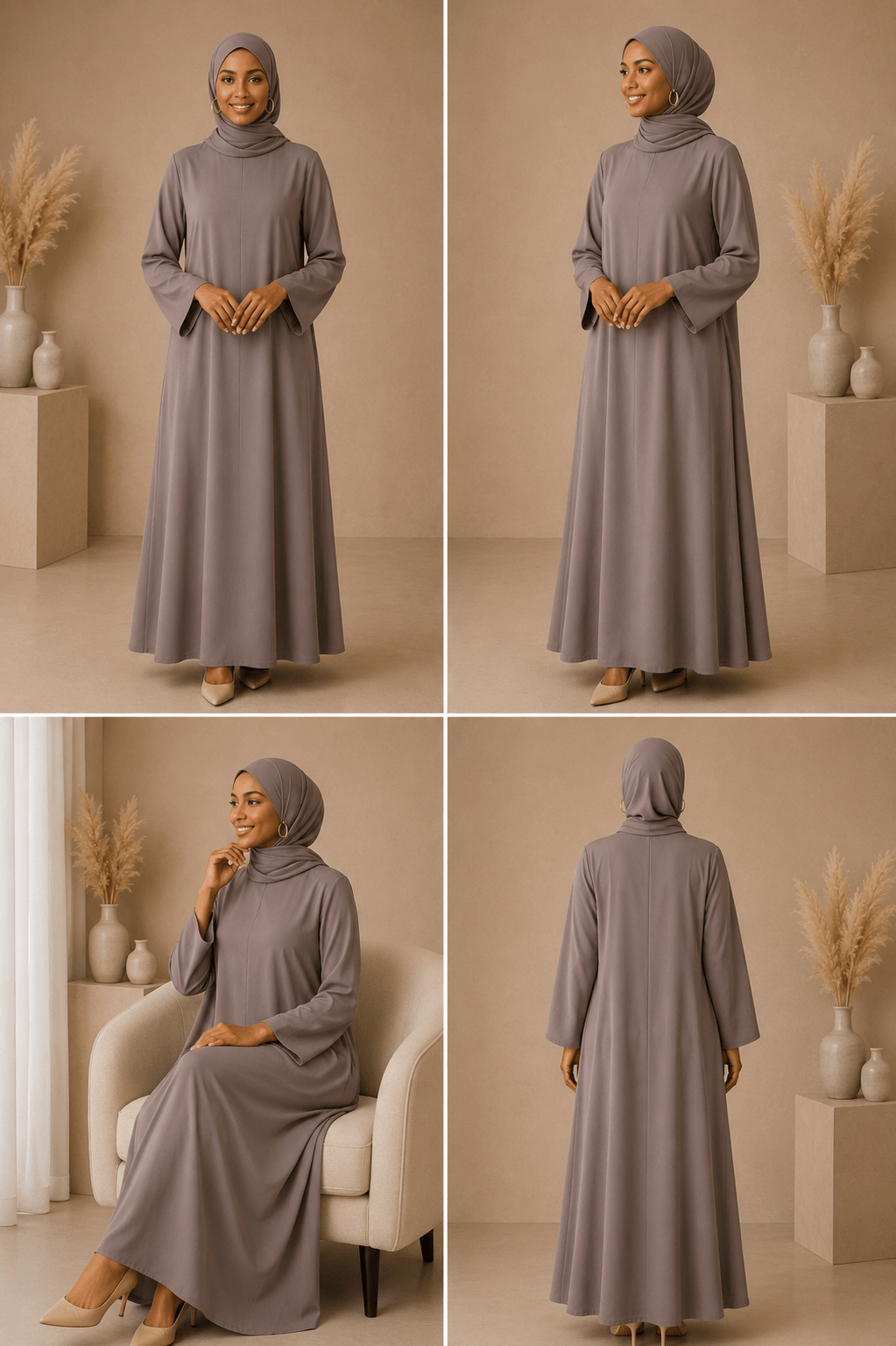 Warm Taupe Dress Set with Scarf modest dress with matching scarf by Sharifaah