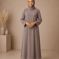 Warm Taupe Dress Set with Scarf modest dress with matching scarf by Sharifaah