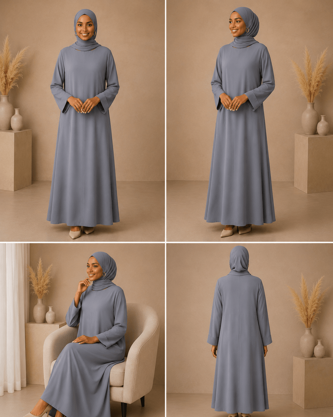 Mist Gray Dress Set with Scarf modest dress with matching scarf by Sharifaah