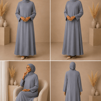 Mist Gray Dress Set with Scarf modest dress with matching scarf by Sharifaah