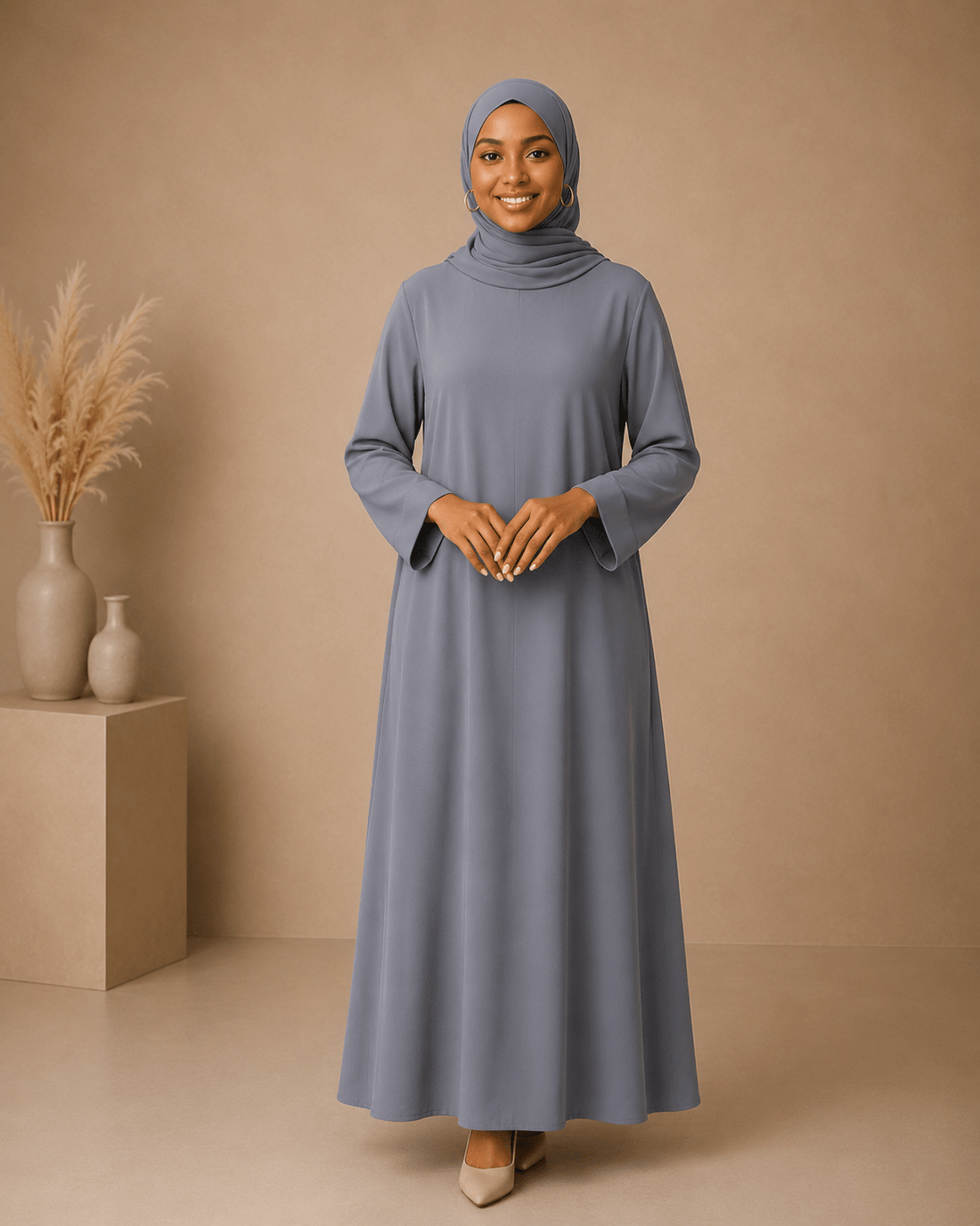 Mist Gray Dress Set with Scarf modest dress with matching scarf by Sharifaah