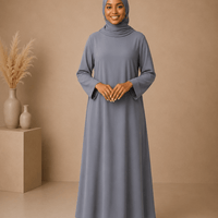 Mist Gray Dress Set with Scarf modest dress with matching scarf by Sharifaah