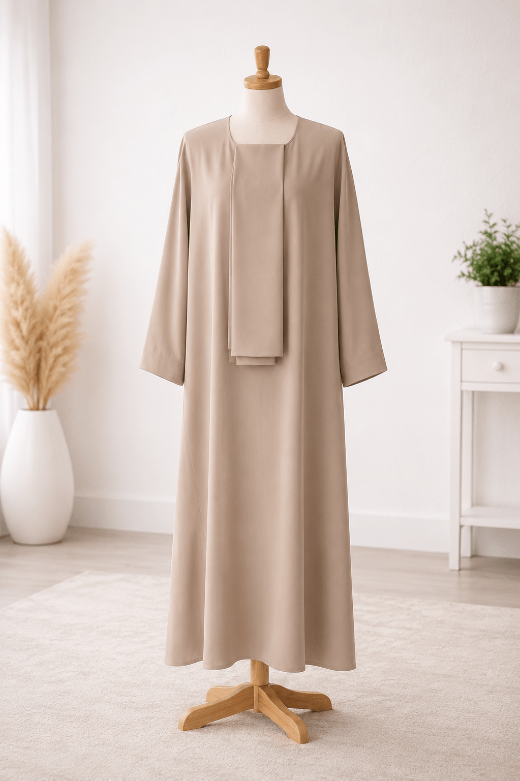 Soft Beige Dress Set with Scarf modest dress with matching scarf by Sharifaah