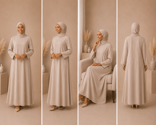 Soft Beige Dress Set with Scarf modest dress with matching scarf by Sharifaah