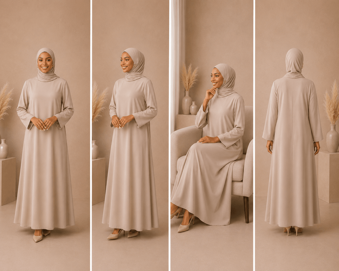 Soft Beige Dress Set with Scarf modest dress with matching scarf by Sharifaah