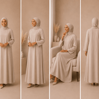 Soft Beige Dress Set with Scarf modest dress with matching scarf by Sharifaah