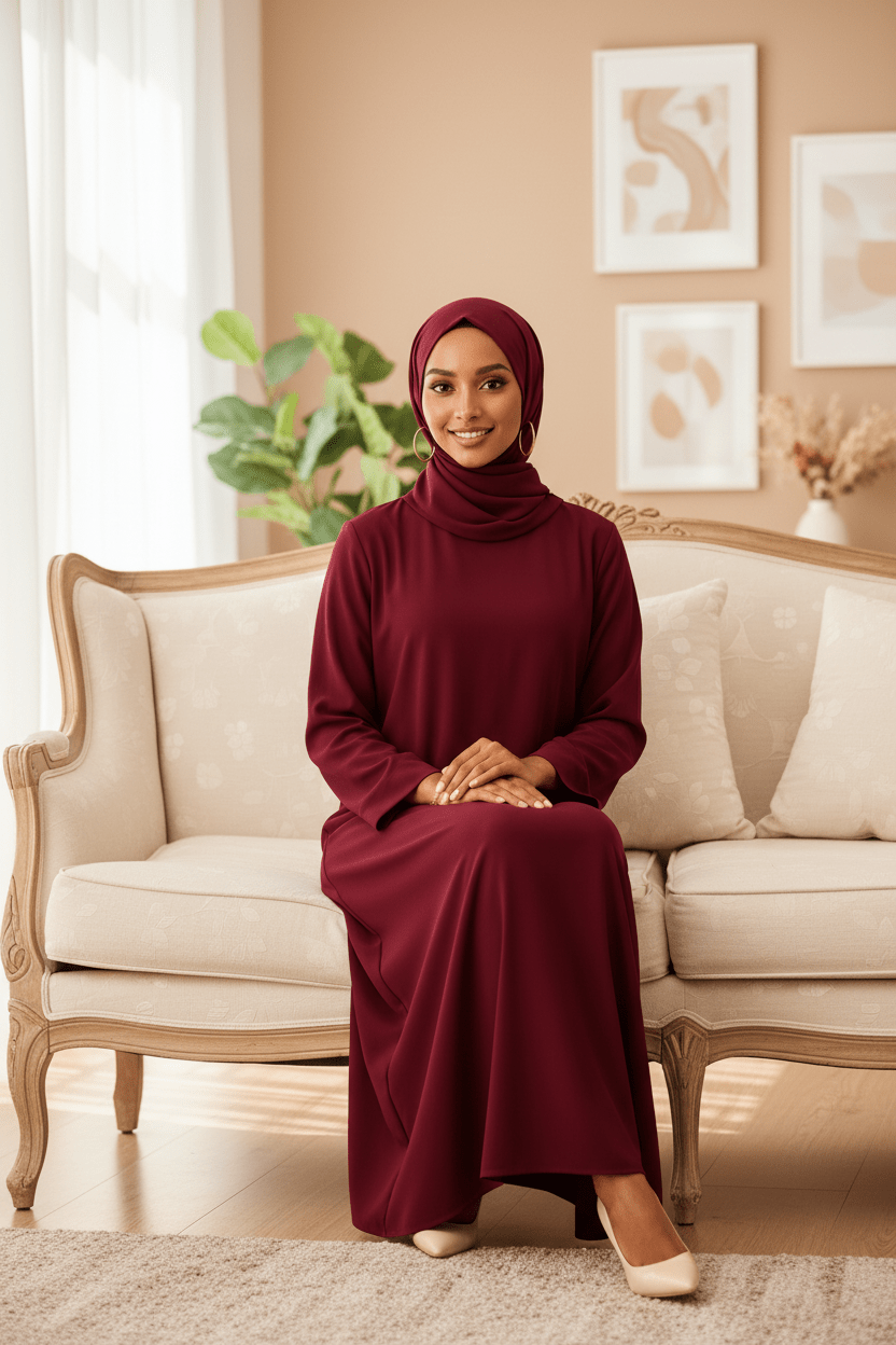 Rich Burgundy Dress Set with Scarf modest dress with matching scarf by Sharifaah