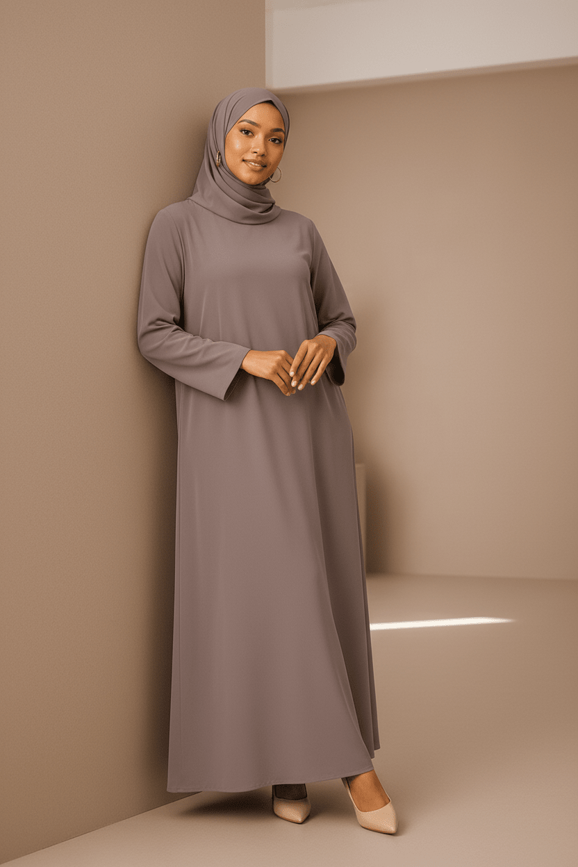 Warm Taupe Dress Set with Scarf modest dress with matching scarf by Sharifaah