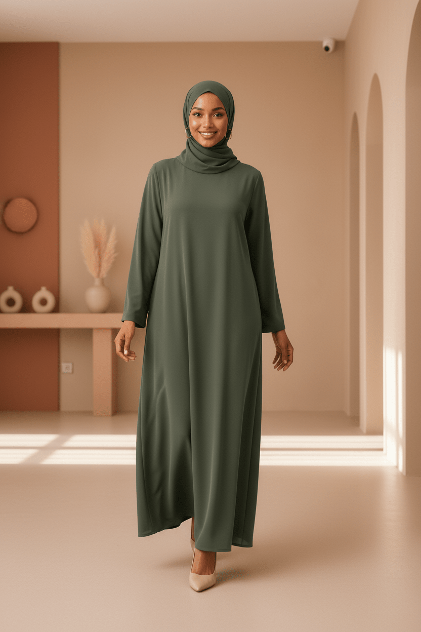 Olive Green Dress Set with Scarf modest dress with matching scarf by Sharifaah