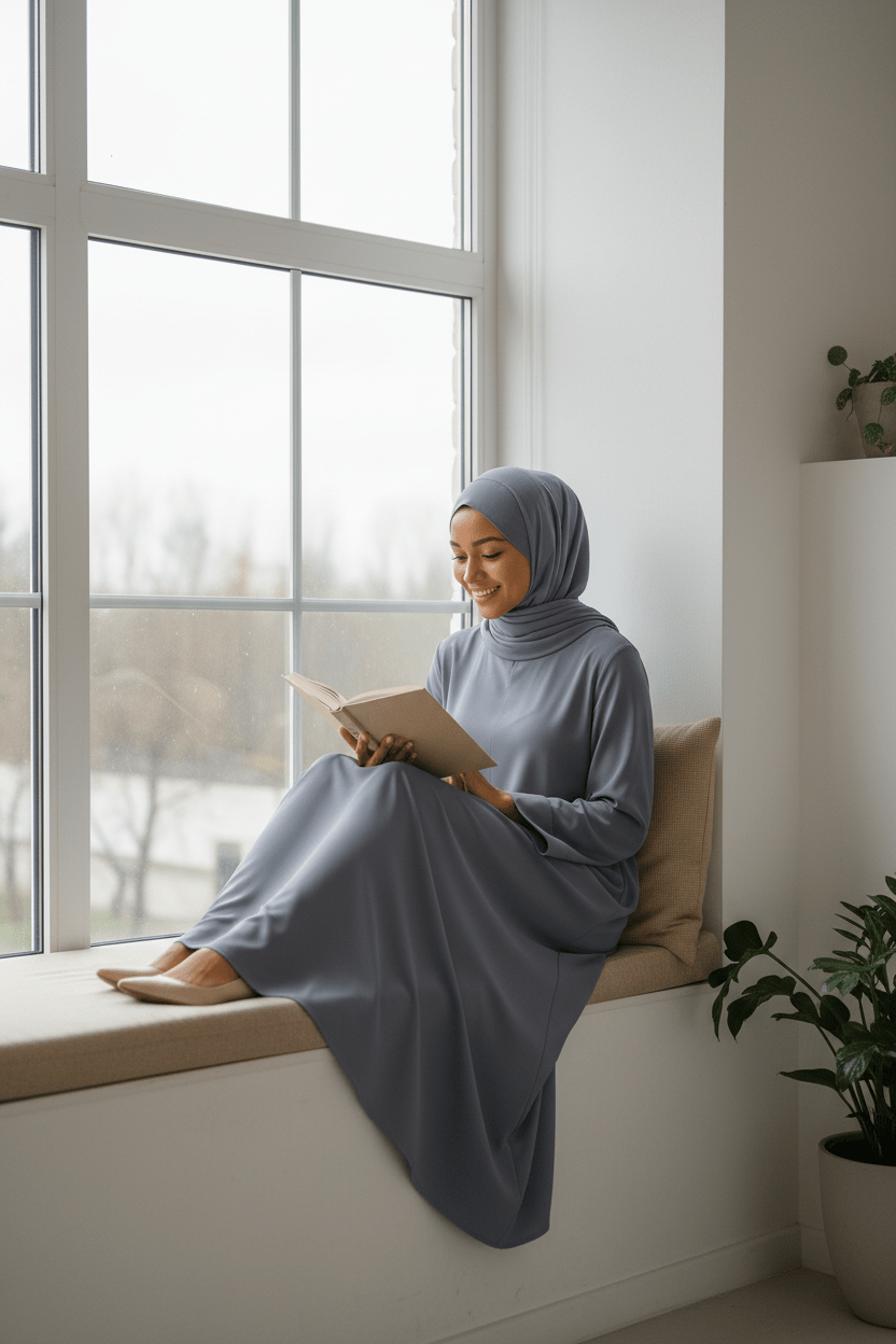 Mist Gray Dress Set with Scarf modest dress with matching scarf by Sharifaah