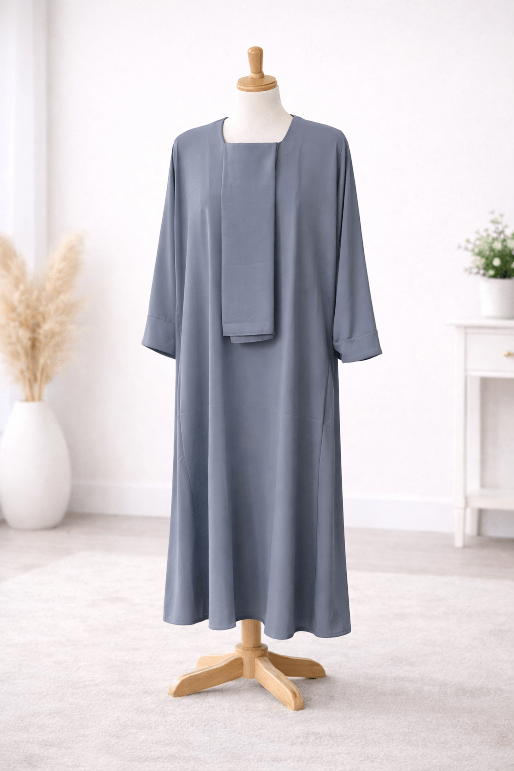 Mist Gray Dress Set with Scarf modest dress with matching scarf by Sharifaah