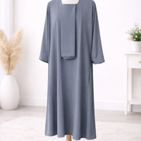 Mist Gray Dress Set with Scarf modest dress with matching scarf by Sharifaah