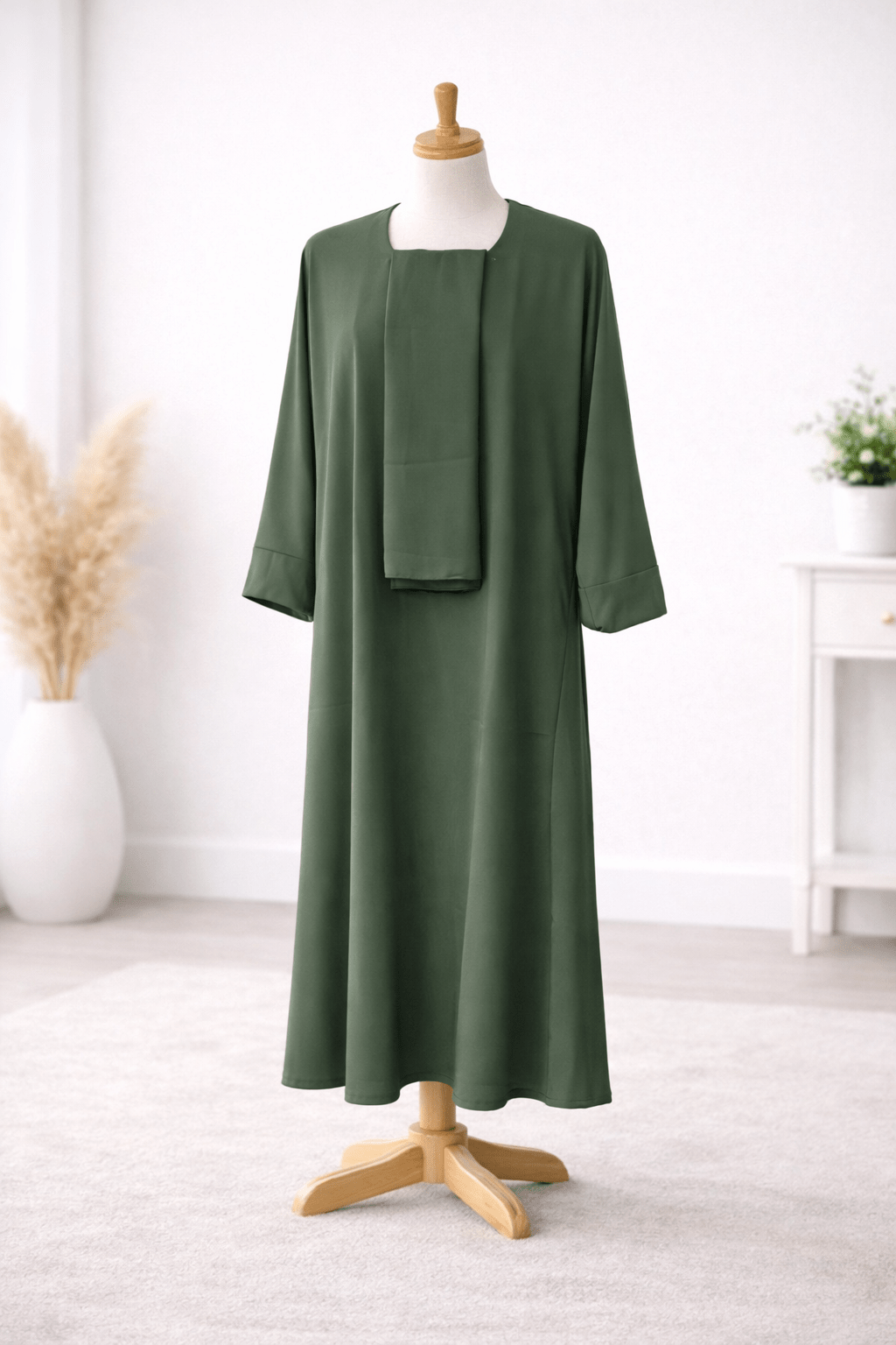 Olive Green Dress Set with Scarf modest dress with matching scarf by Sharifaah