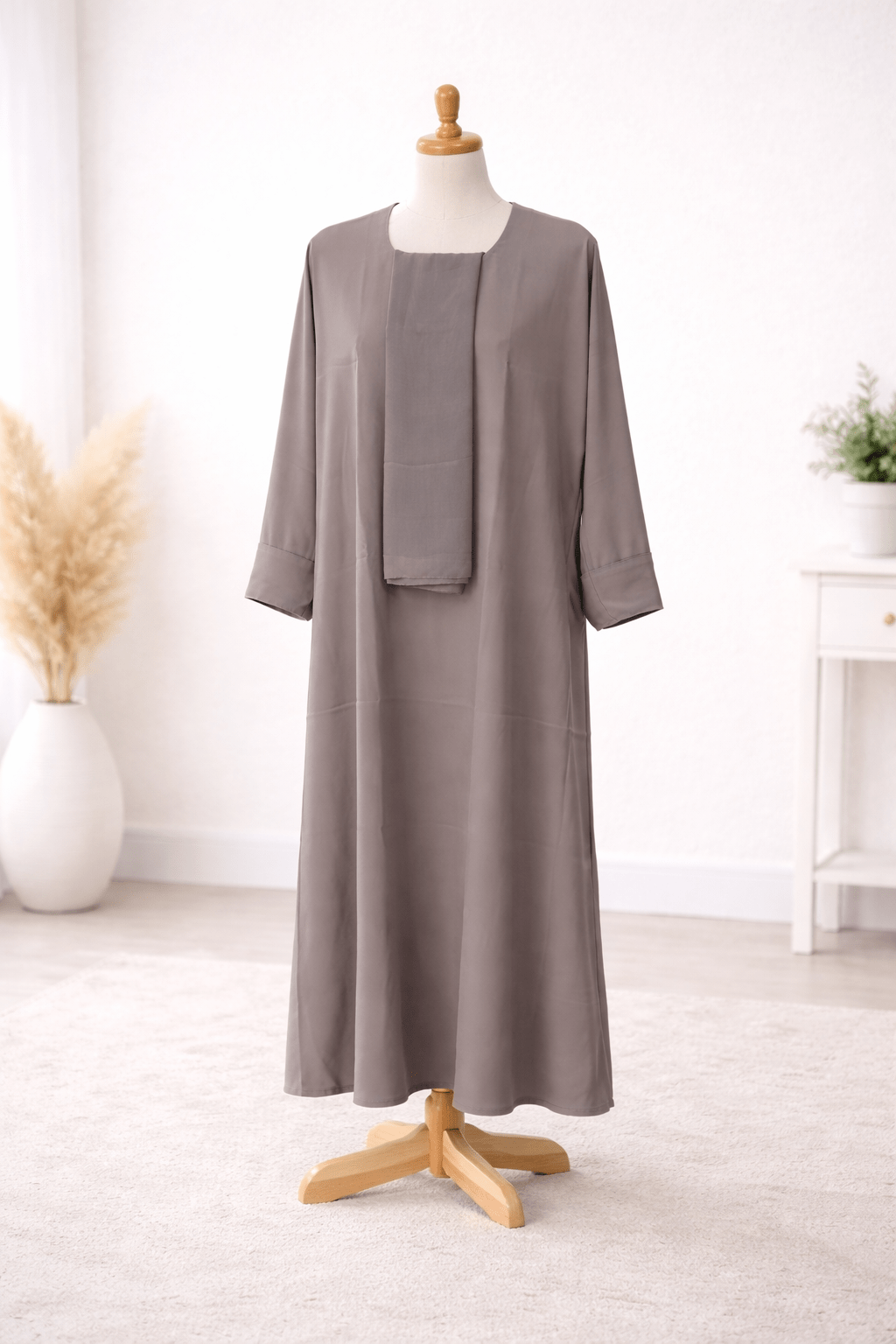 Warm Taupe Dress Set with Scarf modest dress with matching scarf by Sharifaah